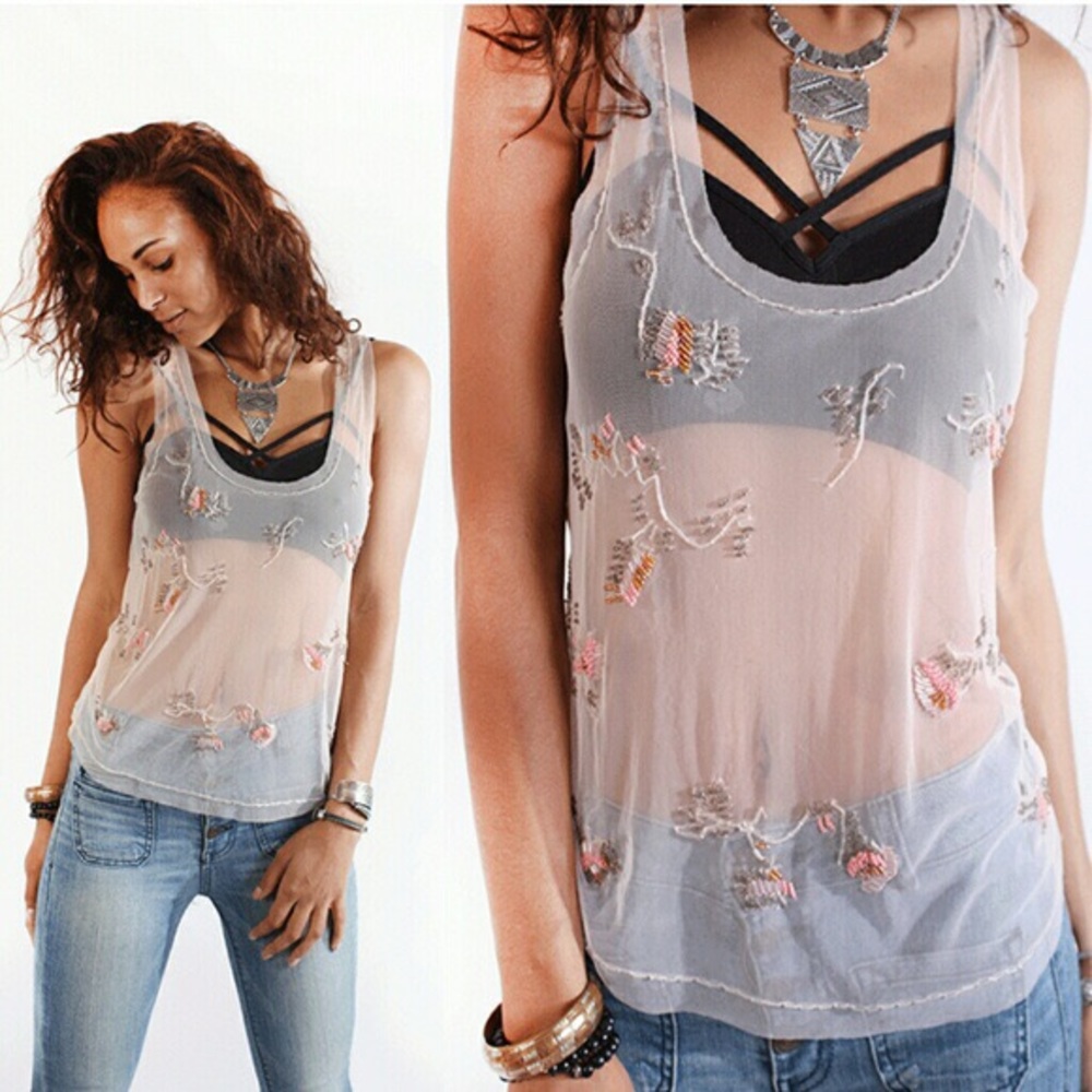 Free People Mesh Beaded Tank